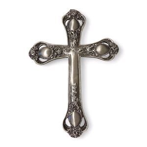 Metal Decorative Cross UDC 2002 Rose Engraved Silver Tone Crucifix Intricate